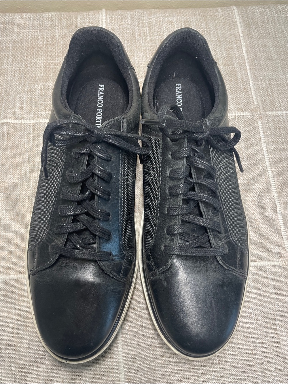 Franco Fortini Josh Size 10.5 Black Leather Lace Up Sneakers